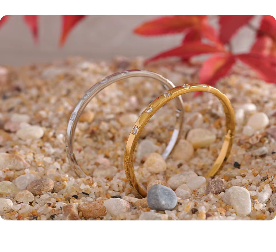 Aria 18K Gold Plated Bangle – Waterproof Stainless Steel with Zirconia.
