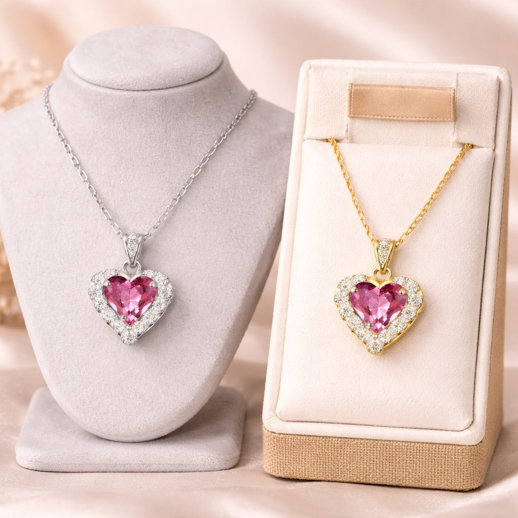 Ocean Heart Pendant Necklace – Sparkling Crystal in 316L Stainless Steel.