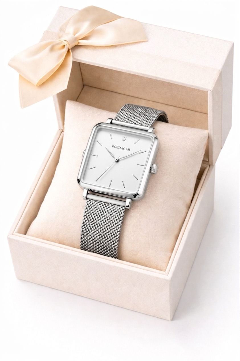 Women’s Luxe Square Watch with Mesh Bracelet.