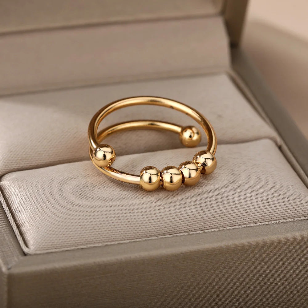18K Gold Plated Spinner Ring – Fidget Bead Relief Jewelry.