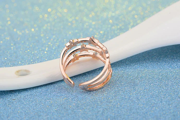 Triple-Layer Star Constellation Ring – 925 Sterling Silver Adjustable Band.