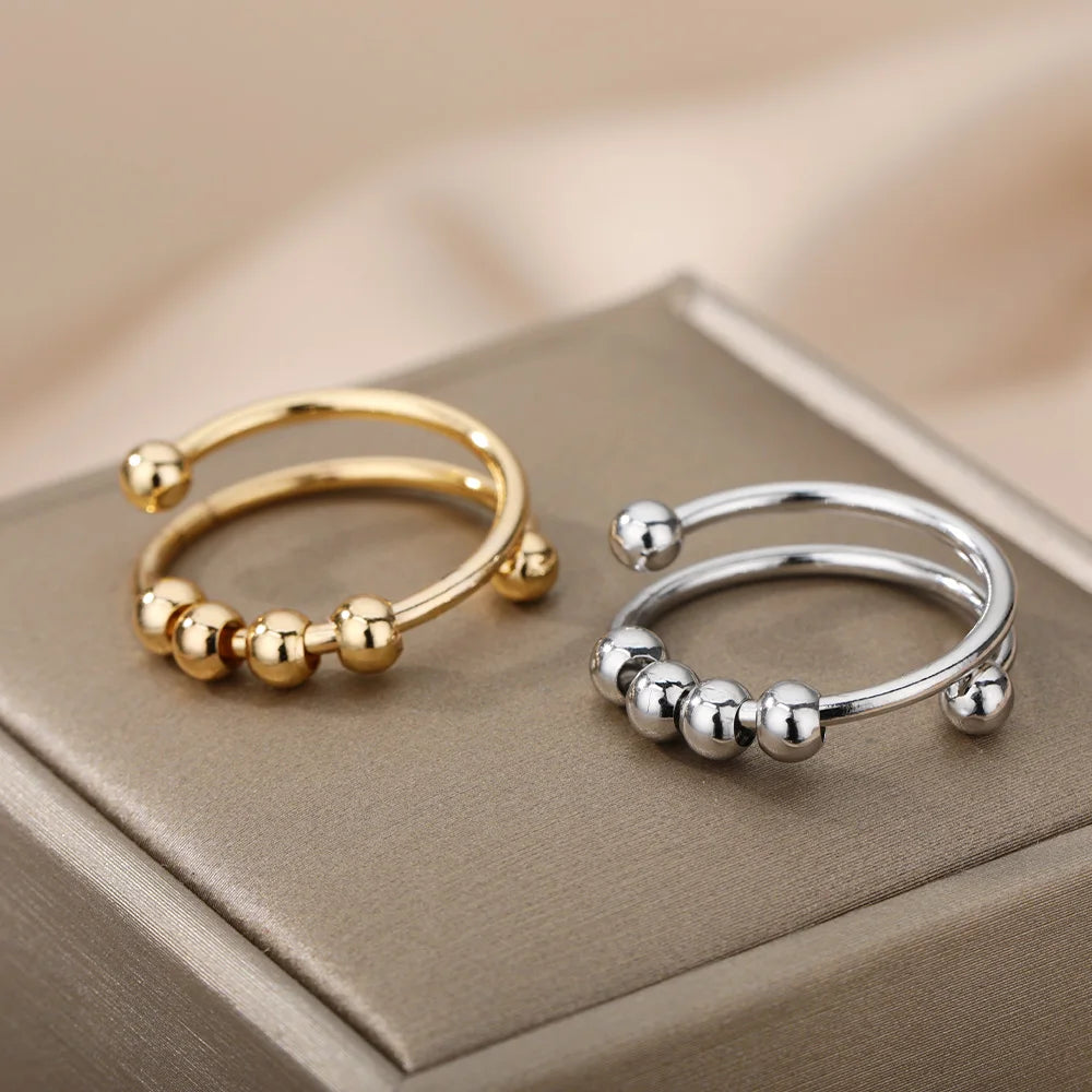 18K Gold Plated Spinner Ring – Fidget Bead Relief Jewelry.