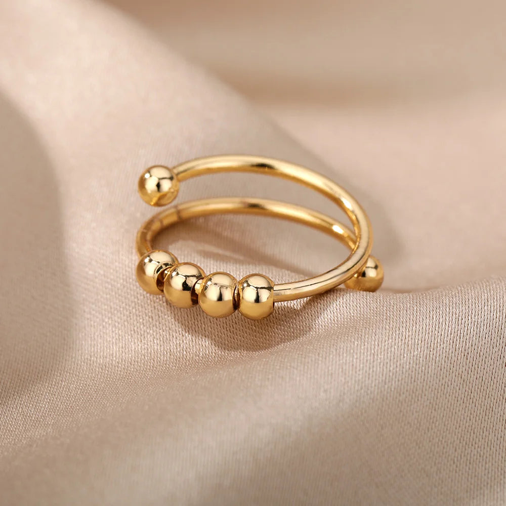 18K Gold Plated Spinner Ring – Fidget Bead Relief Jewelry.