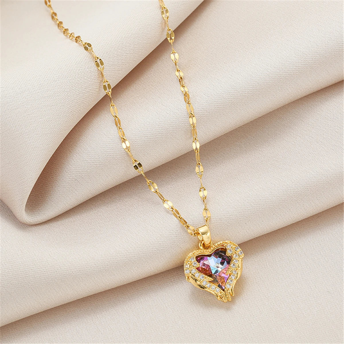 Ocean Heart Pendant Necklace – Sparkling Crystal in 316L Stainless Steel.