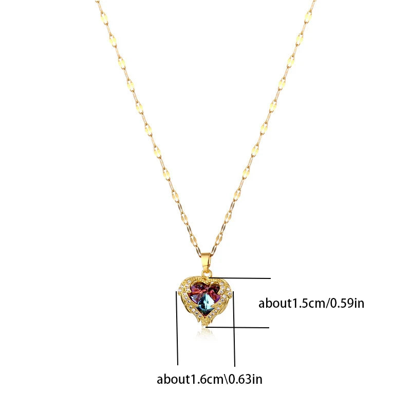 Ocean Heart Pendant Necklace – Sparkling Crystal in 316L Stainless Steel.