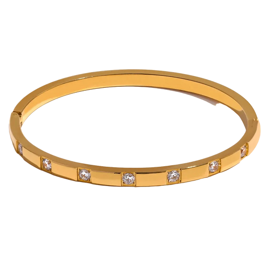 Aria 18K Gold Plated Bangle – Waterproof Stainless Steel with Zirconia.