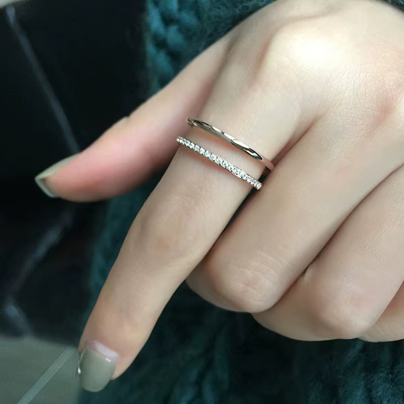 Double-Layer Sparkling Ring – 925 Sterling Silver Adjustable Band.