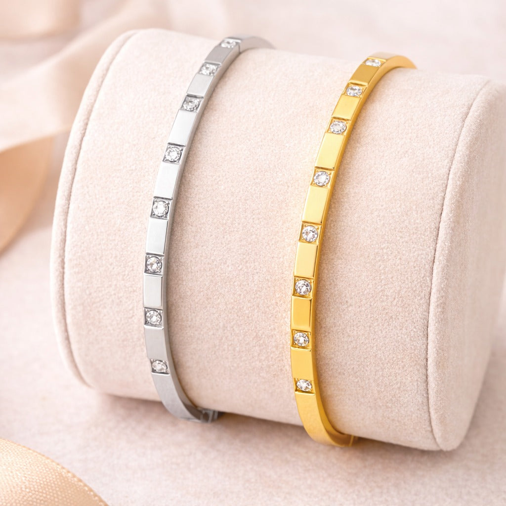 Aria 18K Gold Plated Bangle – Waterproof Stainless Steel with Zirconia.