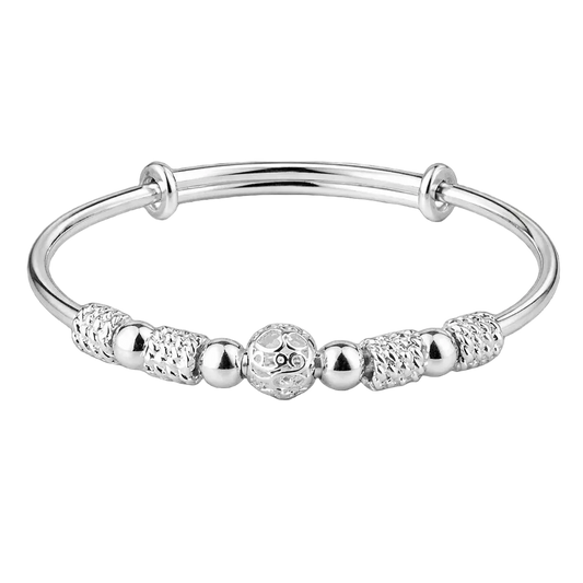 925 Sterling Silver Lucky Beads Bangle – Elegant Adjustable Cuff.