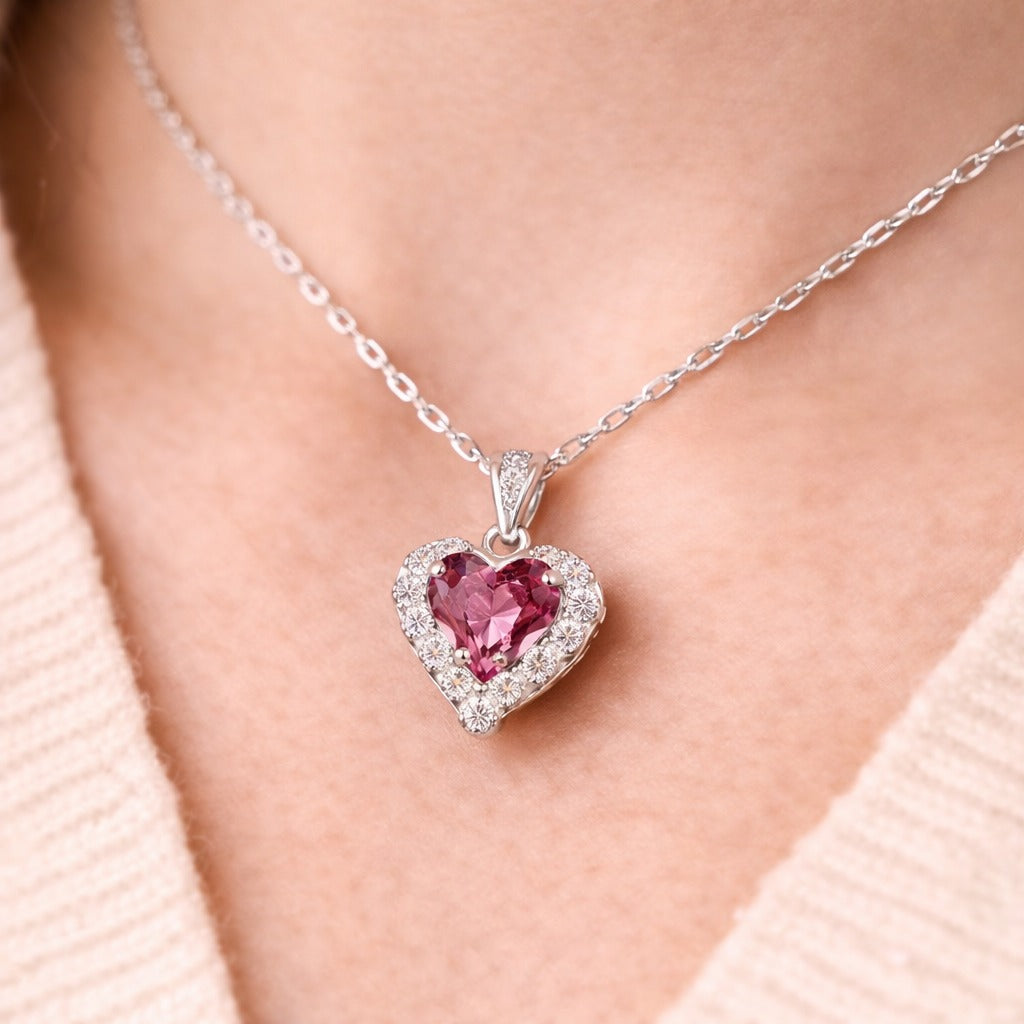 Ocean Heart Pendant Necklace – Sparkling Crystal in 316L Stainless Steel.
