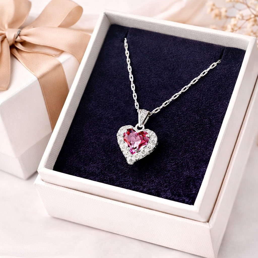 Ocean Heart Pendant Necklace – Sparkling Crystal in 316L Stainless Steel.