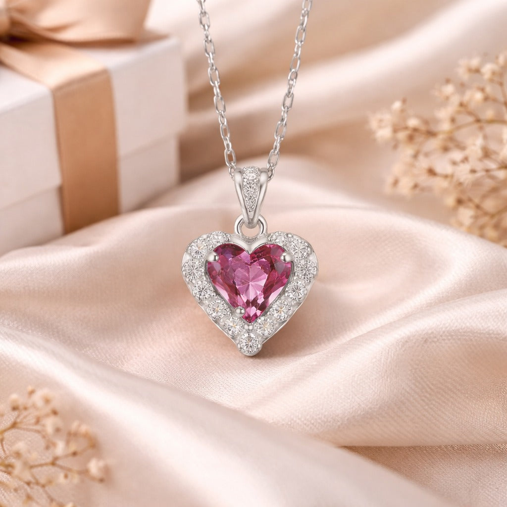 Ocean Heart Pendant Necklace – Sparkling Crystal in 316L Stainless Steel.