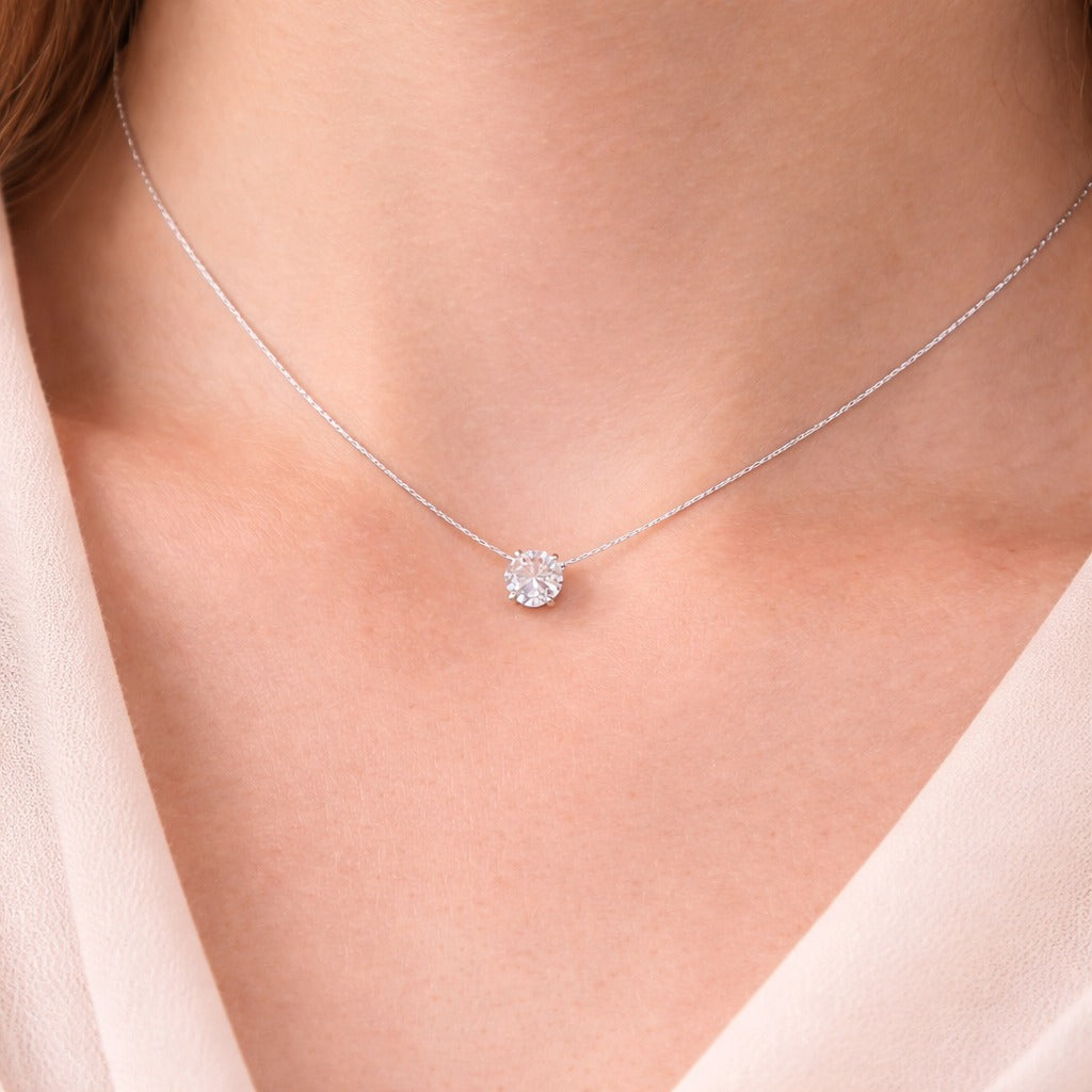 Delicate Crystal Solitaire Necklace – Everyday Stainless Steel Jewelry.