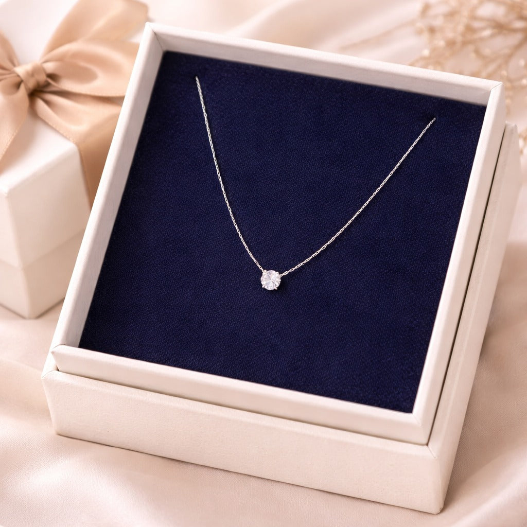 Delicate Crystal Solitaire Necklace – Everyday Stainless Steel Jewelry.