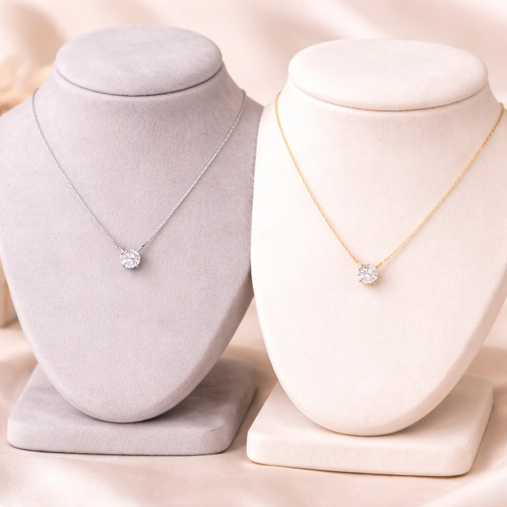 Delicate Crystal Solitaire Necklace – Everyday Stainless Steel Jewelry.