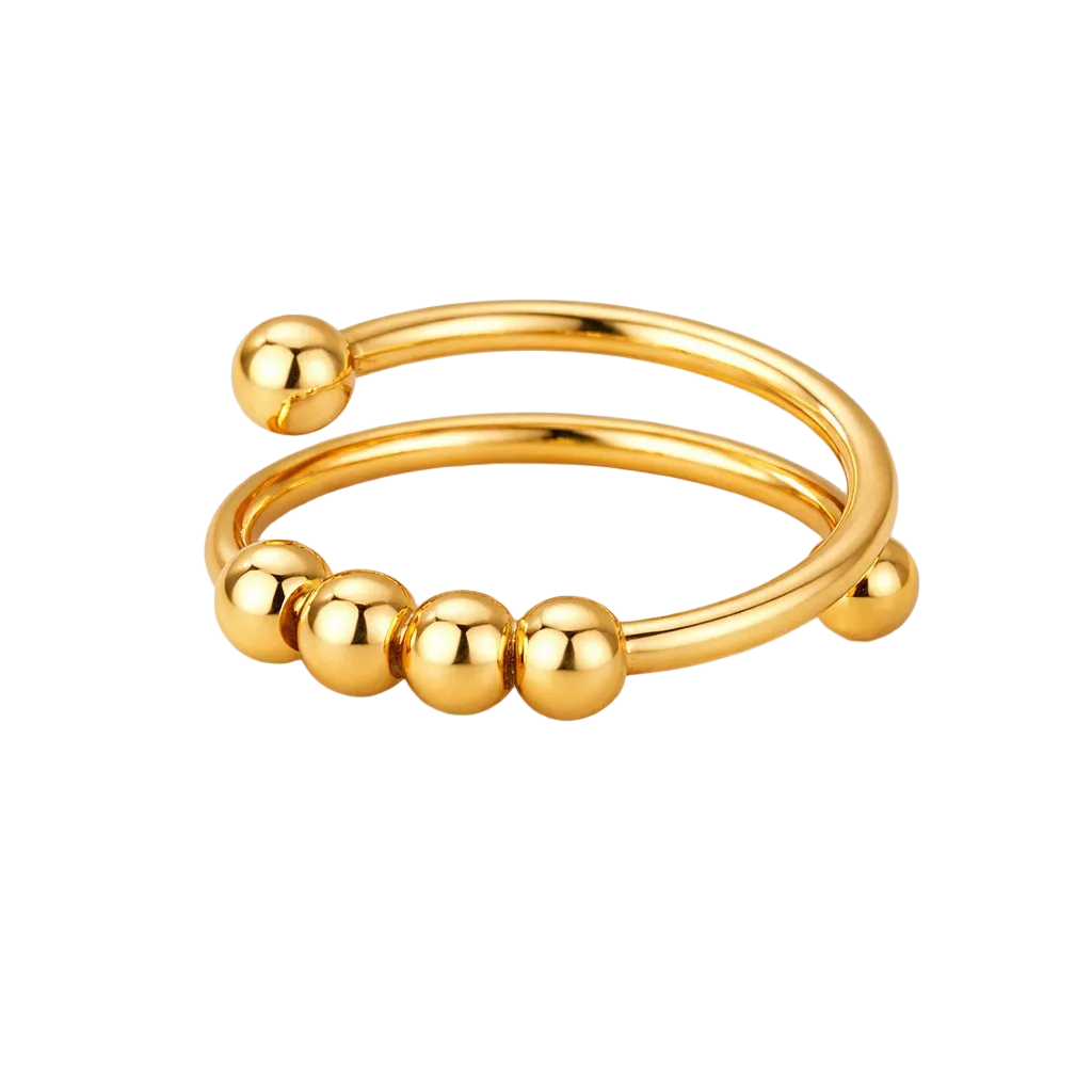 18K Gold Plated Spinner Ring – Fidget Bead Relief Jewelry.