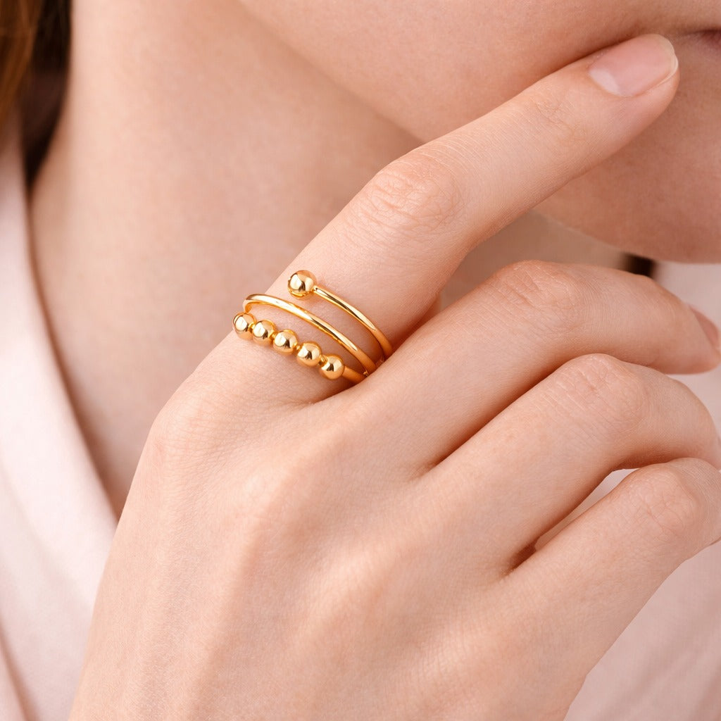 18K Gold Plated Spinner Ring – Fidget Bead Relief Jewelry.