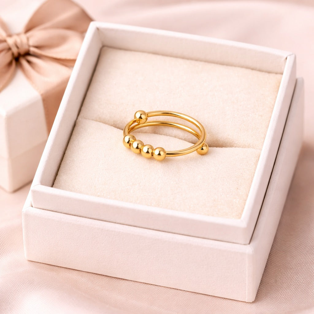 18K Gold Plated Spinner Ring – Fidget Bead Relief Jewelry.