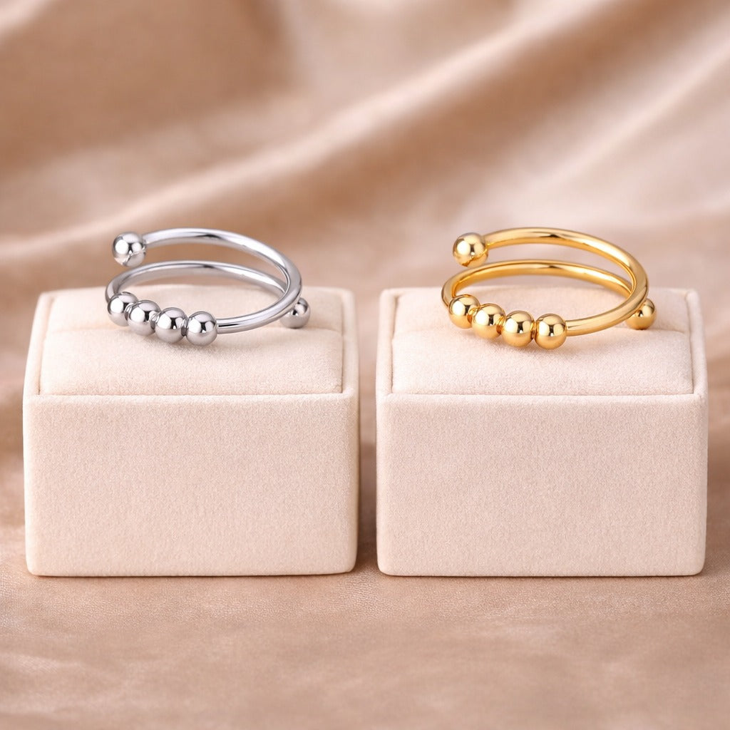 18K Gold Plated Spinner Ring – Fidget Bead Relief Jewelry.