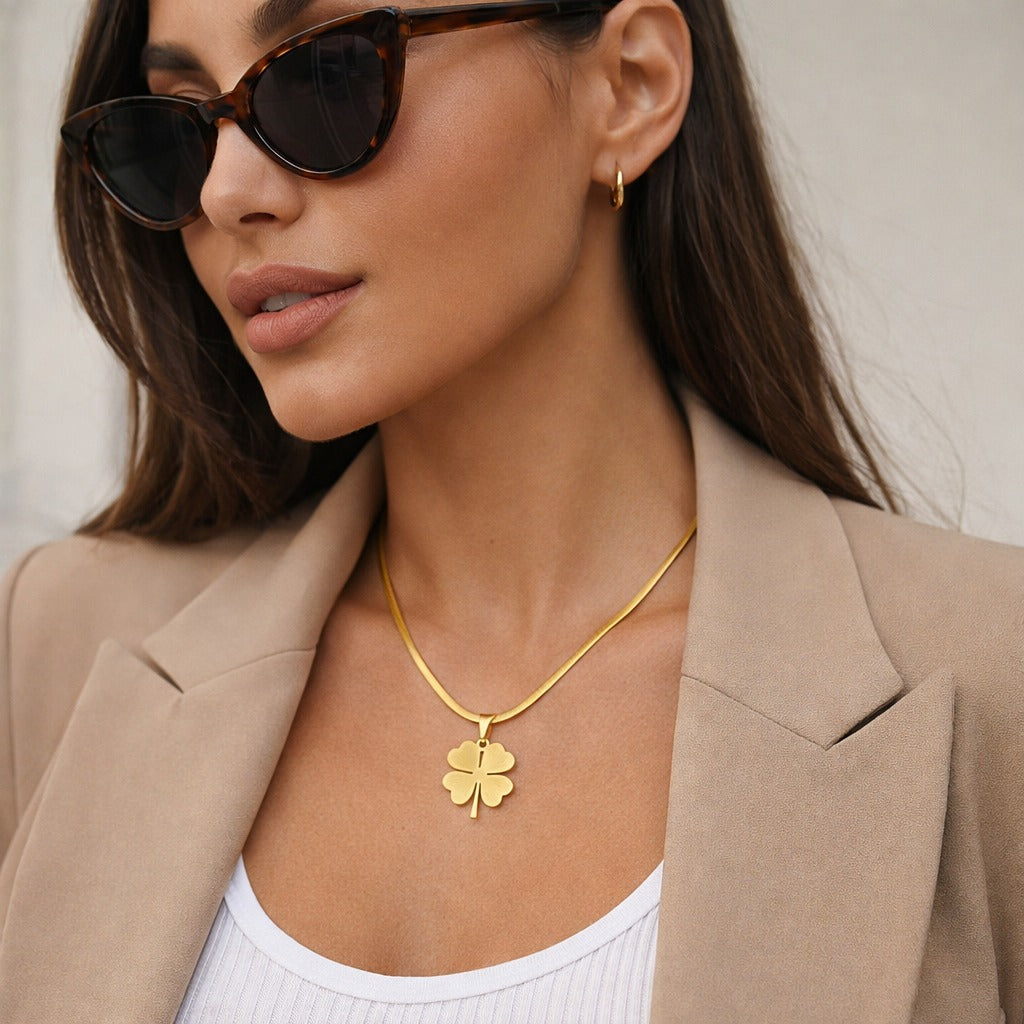 Golden Clover Pendant Necklace - 18K Gold Plated Every-Day Jewelry.